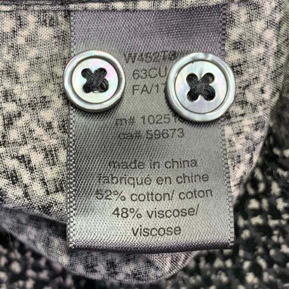 JOHN VARVATOS M Black White Abstract Floral Pleated Tuxedo Long Sleeve Shirt - Picture 6 of 7